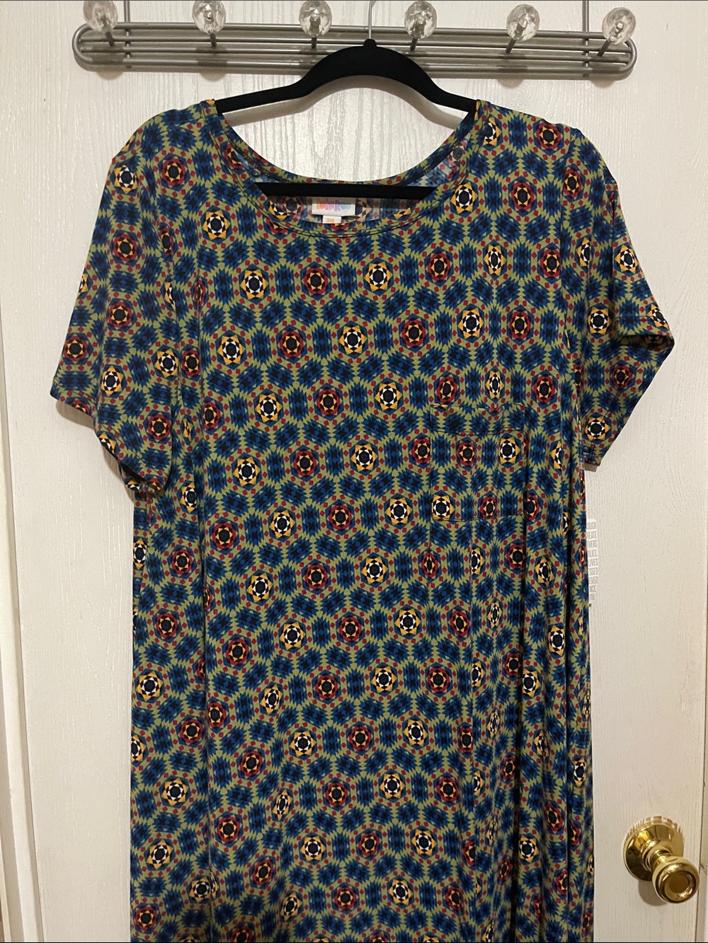 LuLaRoe Carly Dress Short Sleeve in Teal Multi-Color Geo Print 3XL BNWT